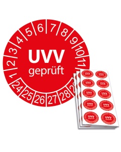 Prüfplakette UVV geprüft 2024, Ø 30mm, 10/Bogen, in Jahresfarbe