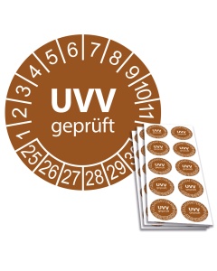 Prüfplakette UVV geprüft 2025, Ø 30mm, 10/Bogen, in Jahresfarbe