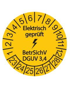 Prüfplaketten, Elektr. geprüft - BetrSichV - DGUV 3,4, Bogen = 10 Plaketten