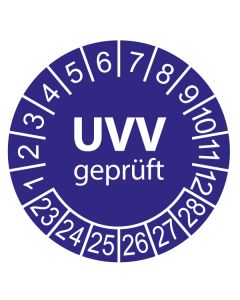 UVV Prüfplaketten, 30mm in Jahresfarbe, Bogen = 10 Plaketten